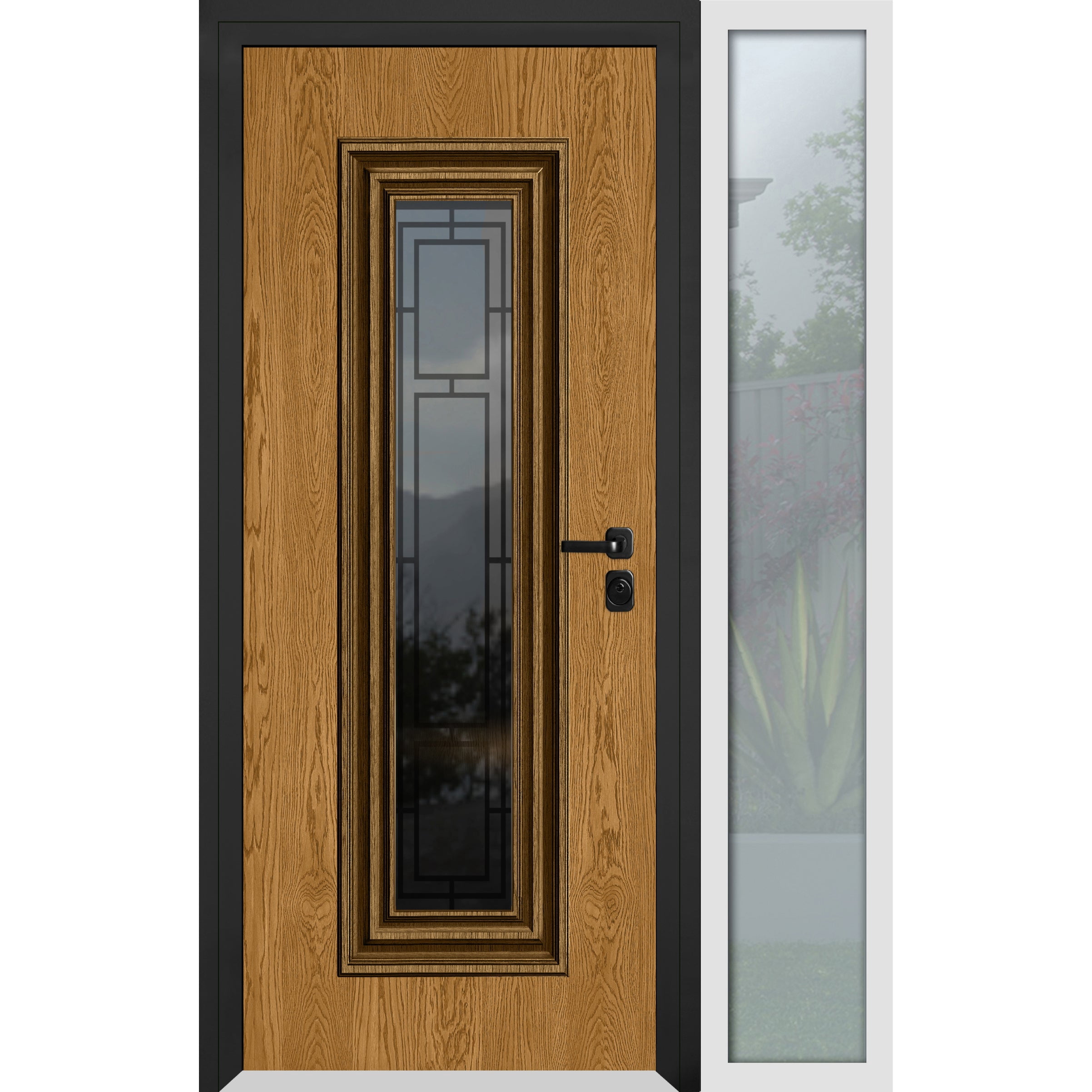 Front Exterior Prehung Steel Door / Ballucio 6644 Natural Oak / Side Exterior Window Sidelite / Entry Metal Modern Painted W36+12x80 Left-hand