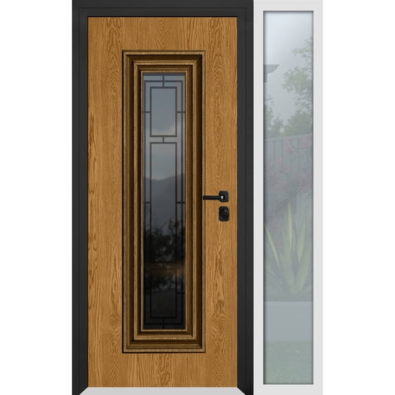 Front Exterior Prehung Steel Door / Ballucio 6644 Natural Oak / Side Exterior Window Sidelite / Entry Metal Modern Painted W36+12x80 Left-hand