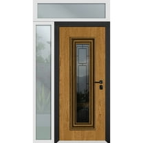 Front Exterior Prehung Steel Door / Ballucio 6644 Natural Oak / Side and Top Exterior Window Sidelite / Entry Metal Modern Painted W36 12x80 16 Left-hand