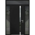 thumbnail image 1 of Front Exterior Prehung Steel Door / Cynex 6777 Black / 2 Side and Top Exterior Window / Stainless Inserts Single Modern Painted-W14+36+14" x H80+16"-Left-hand Outswing, 1 of 7