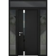 thumbnail image 1 of Front Exterior Prehung Steel Door / Cynex 6777 Black / 2 Side and Top Exterior Window / Stainless Inserts Single Modern Painted-W16+36+16" x H80+16"-Right-hand Inswing, 1 of 7