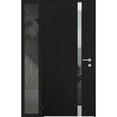 thumbnail image 1 of Front Exterior Prehung Steel Door / Cynex 6777 Black / Side Exterior Window / Stainless Inserts Single Modern Painted-W32+14" x H80"-Left-hand Outswing, 1 of 6