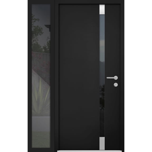 Front Exterior Prehung Steel Door Cynex 6777 Black Side Exterior Window Stainless Inserts Single Modern Painted 50" x 80" (W36+14" x H80") 3" Thick 1 Piece Left-hand Inswing