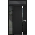 thumbnail image 1 of Front Exterior Prehung Steel Door / Cynex 6777 Black / Side and Top Exterior Window / Stainless Inserts Single Modern Painted-W32+14" x H80+16"-Left-hand Inswing, 1 of 6