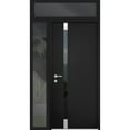 thumbnail image 1 of Front Exterior Prehung Steel Door / Cynex 6777 Black / Side and Top Exterior Window / Stainless Inserts Single Modern Painted-W32+14" x H80+16"-Right-hand Inswing, 1 of 7