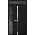 thumbnail image 1 of Front Exterior Prehung Steel Door / Cynex 6777 Black / Side and Top Exterior Window / Stainless Inserts Single Modern Painted-W36+12" x H80+16"-Right-hand Outswing, 1 of 6