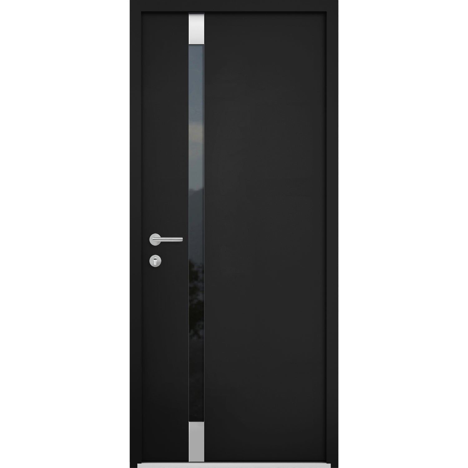 Front Exterior Prehung Steel Door / Cynex 6777 Black / Stainless Inserts Single Modern Painted-W32" x H80"-Right-hand Inswing