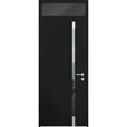 thumbnail image 1 of Front Exterior Prehung Steel Door / Cynex 6777 Black / Top Exterior Window / Stainless Inserts Single Modern Painted-W36" x H80+16"-Left-hand Outswing, 1 of 7