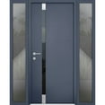 thumbnail image 1 of Front Exterior Prehung Steel Door / Cynex 6777 Grey / 2 Side Exterior Windows / Stainless Inserts Single Modern Painted-W14+36+14" x H80"-Right-hand Inswing, 1 of 7