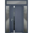 thumbnail image 1 of Front Exterior Prehung Steel Door / Cynex 6777 Grey / 2 Side and Top Exterior Window / Stainless Inserts Single Modern Painted-W12+32+12" x H80+16"-Right-hand Inswing, 1 of 7
