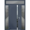 thumbnail image 1 of Front Exterior Prehung Steel Door / Cynex 6777 Grey / 2 Side and Top Exterior Window / Stainless Inserts Single Modern Painted-W12+36+12" x H80+16"-Left-hand Outswing, 1 of 5