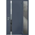 thumbnail image 1 of Front Exterior Prehung Steel Door / Cynex 6777 Grey / Side Exterior Window / Stainless Inserts Single Modern Painted-W32+12" x H80"-Right-hand Outswing, 1 of 5