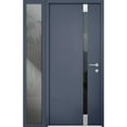 thumbnail image 1 of Front Exterior Prehung Steel Door / Cynex 6777 Grey / Side Exterior Window / Stainless Inserts Single Modern Painted-W36+12" x H80"-Left-hand Inswing, 1 of 7