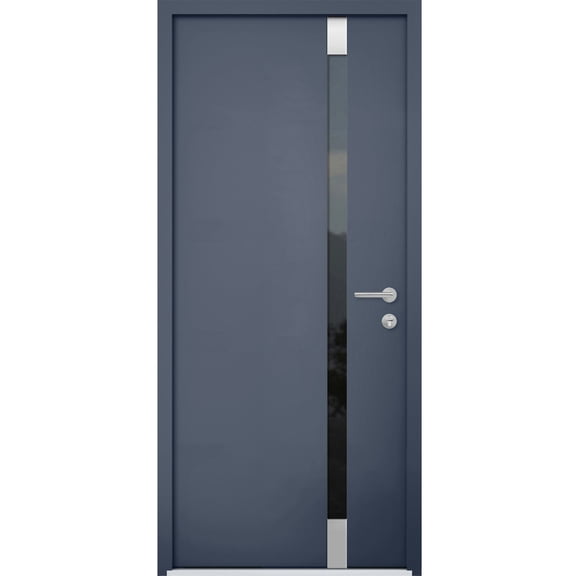 Front Exterior Prehung Steel Door / Cynex 6777 Grey / Stainless Inserts Single Modern Painted-W32" x H80"-Left-hand Inswing