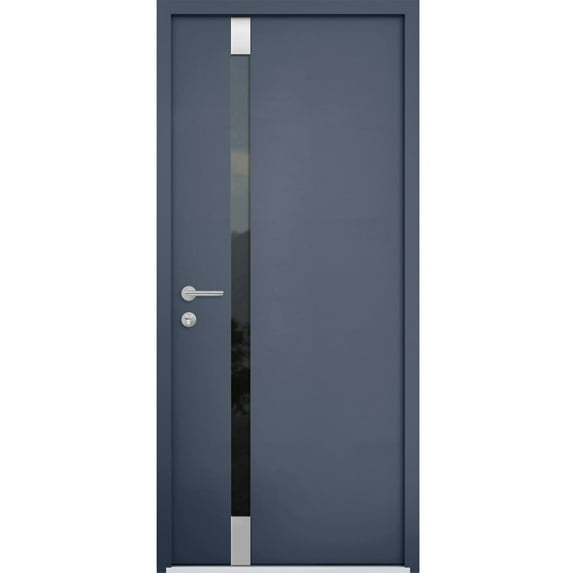 Front Exterior Prehung Steel Door / Cynex 6777 Grey / Stainless Inserts Single Modern Painted-W36" x H80"-Right-hand Outswing