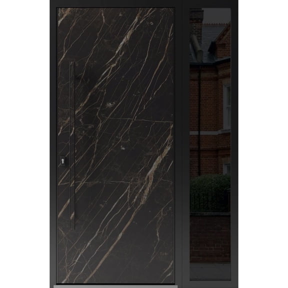 Front Exterior Prehung Steel Door / Dekton 0118 Natural Noir / Side Exterior Window Sidelite / Entry Metal Modern Painted W36+16x80 Right-hand