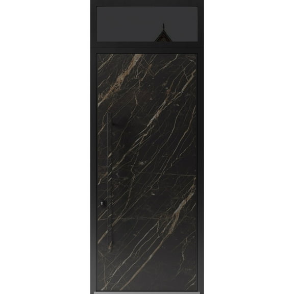 Front Exterior Prehung Steel Door / Dekton 0118 Natural Noir / Top Exterior Window Sidelite / Entry Metal Modern Painted W36x96+16 Right-hand