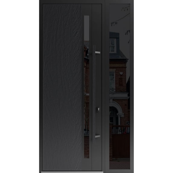 Front Exterior Prehung Steel Door / Dekton 0163 Ardesia Nero / Side Exterior Window Sidelite / Entry Metal Modern Painted W36+12x96 Left-hand