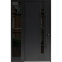 Front Exterior Prehung Steel Door / Dekton 0163 Ardesia Nero / Side Exterior Window Sidelite / Entry Metal Modern Painted W36 14x80 Left-hand
