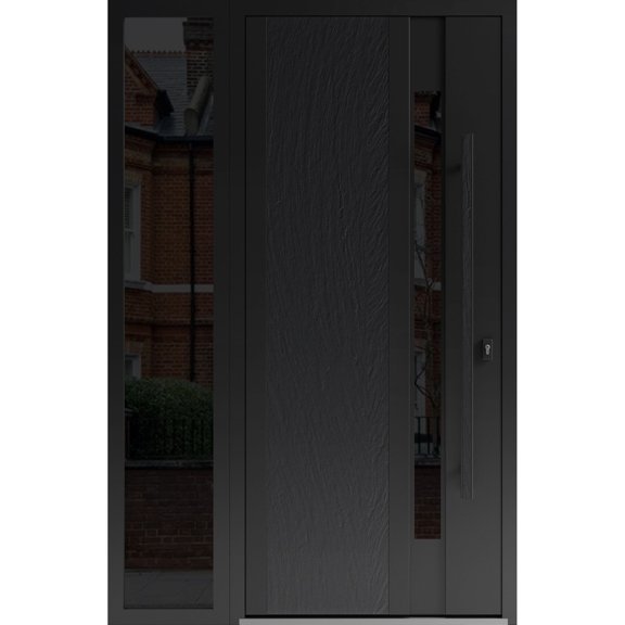 Front Exterior Prehung Steel Door / Dekton 0163 Ardesia Nero / Side Exterior Window Sidelite / Entry Metal Modern Painted W36+16x80 Left-hand
