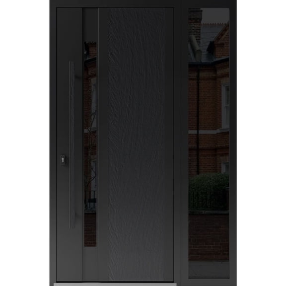 Front Exterior Prehung Steel Door / Dekton 0163 Ardesia Nero / Side Exterior Window Sidelite / Entry Metal Modern Painted W36+16x80 Right-hand