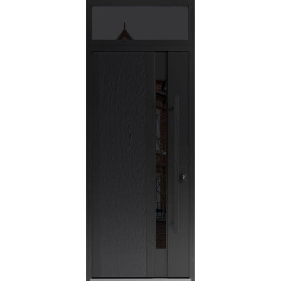 Front Exterior Prehung Steel Door / Dekton 0163 Ardesia Nero / Top Exterior Window Sidelite / Entry Metal Modern Painted W36x80+16 Left-hand