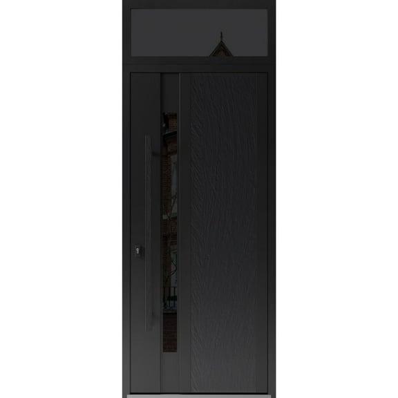 Front Exterior Prehung Steel Door / Dekton 0163 Ardesia Nero / Top Exterior Window Sidelite / Entry Metal Modern Painted W36x80+16 Right-hand