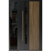 Front Exterior Prehung Steel Door / Dekton 0163 Venezia Noce / Side Exterior Window Sidelite / Entry Metal Modern Painted W36 14x80 Right-hand