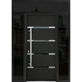 thumbnail image 1 of Front Exterior Prehung Steel Door / Deux 1105 Black Enamel / 2 Side and Top Exterior Window Sidelite / Stainless Inserts Entry Metal Modern Painted W16+36+16" x H80+16" Right hand Inswing, 1 of 5