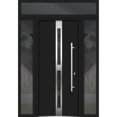 thumbnail image 1 of Front Exterior Prehung Steel Door / Deux 1755 Black Enamel / 2 Side and Top Exterior Window / Stainless Inserts Single Modern Painted-W14+36+14" x H80+16"-Left-hand Inswing, 1 of 5