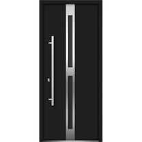 Front Exterior Prehung Steel Door / Deux 1755 Black Enamel / Stainless Inserts Single Modern Painted-W36" x H80"-Right-hand Inswing