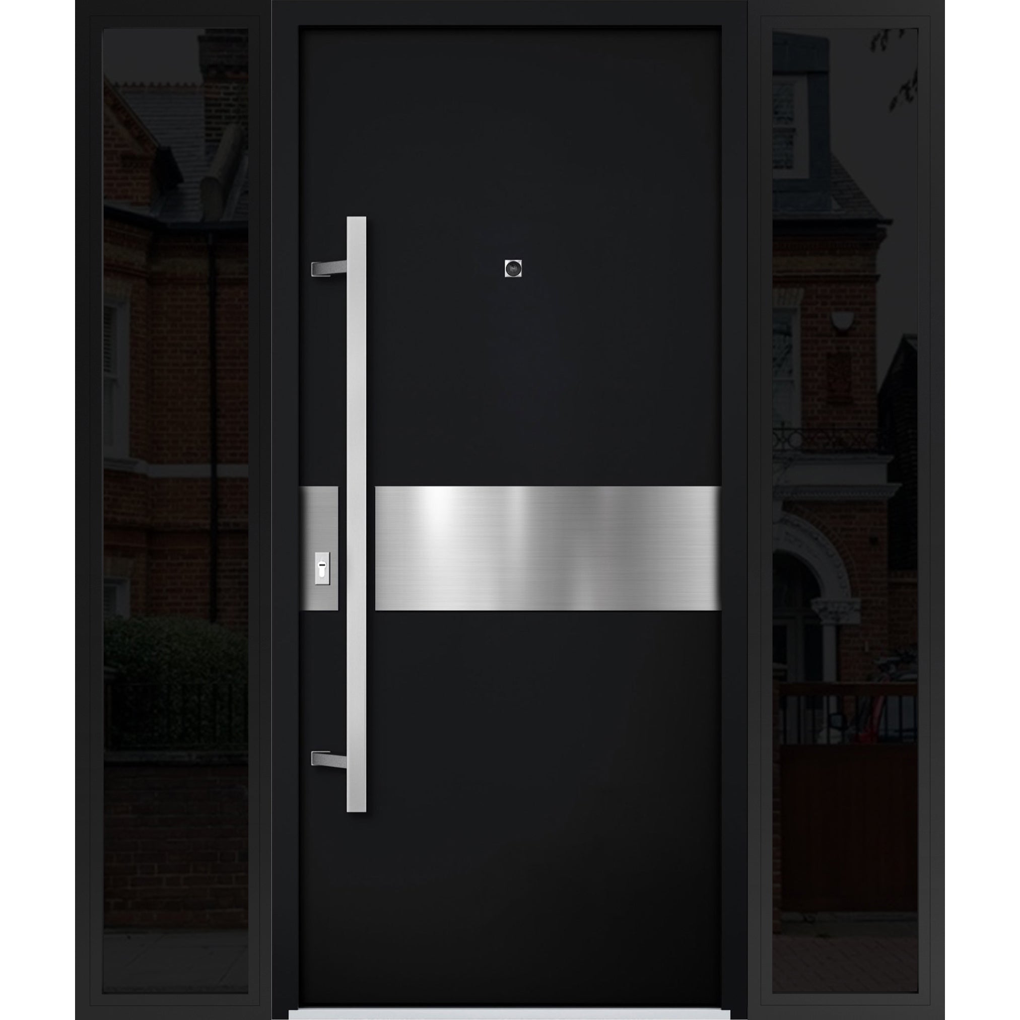 Front Exterior Prehung Steel Door / Deux 6072 Black Enamel / 2 Side