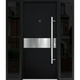 thumbnail image 1 of Front Exterior Prehung Steel Door / Deux 6072 Black Enamel / 2 Side Exterior Windows Sidelites/ Entry Metal Modern Painted W16+36+16" x H80" Left hand Inswing, 1 of 6