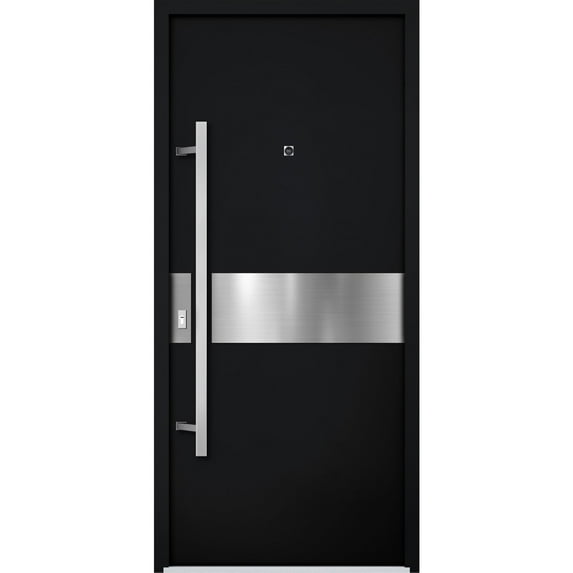 Front Exterior Prehung Steel Door / Deux 6072 Black Enamel / Entry Metal Modern Painted