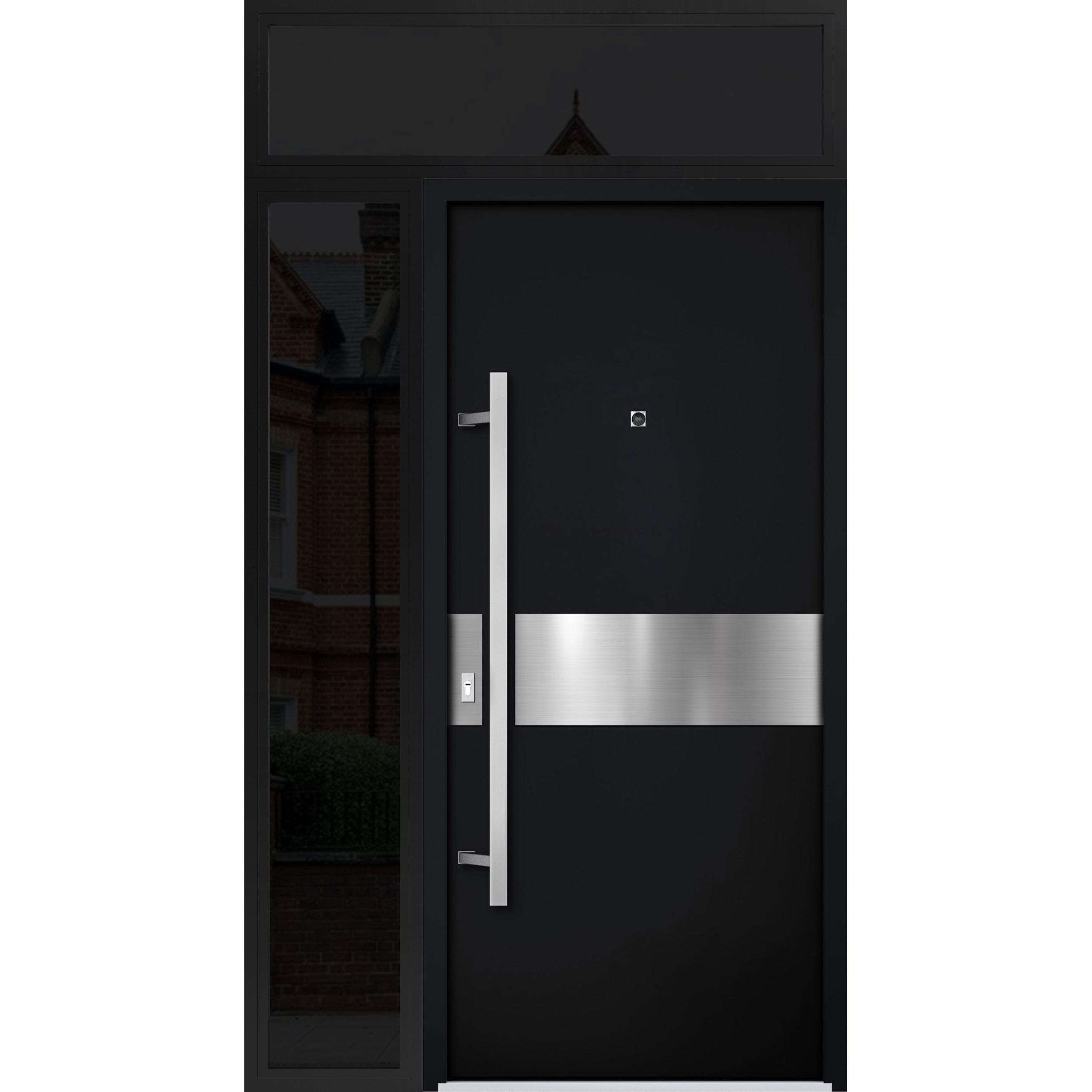 Modern Black Enamel Steel Double Door with Sidelites