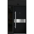 thumbnail image 1 of Front Exterior Prehung Steel Door / Deux 6072 Black Enamel / Side and Top Exterior Window Sidelite / Entry Metal Modern Painted W36+16" x H80+16" Right hand Inswing, 1 of 6