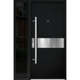 thumbnail image 1 of Front Exterior Prehung Steel Door / Deux 6072 Black Enamel / Side Exterior Window Sidelite / Entry Metal Modern Painted W36+14" x H80" Right hand Inswing, 1 of 5