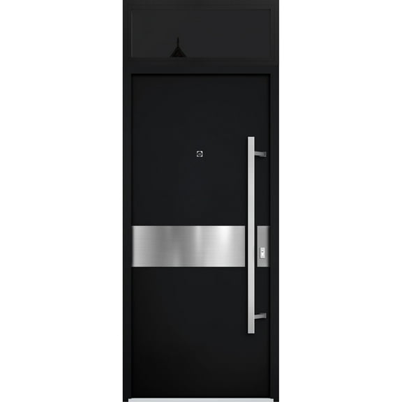 Front Exterior Prehung Steel Door / Deux 6072 Black Enamel / Top Exterior Window Sidelite / Entry Metal Modern Painted W36" x H80 16" Left hand Inswing