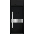 thumbnail image 1 of Front Exterior Prehung Steel Door / Deux 6072 Black Enamel / Top Exterior Window Sidelite / Entry Metal Modern Painted W36" x H80+16" Right hand Inswing, 1 of 6