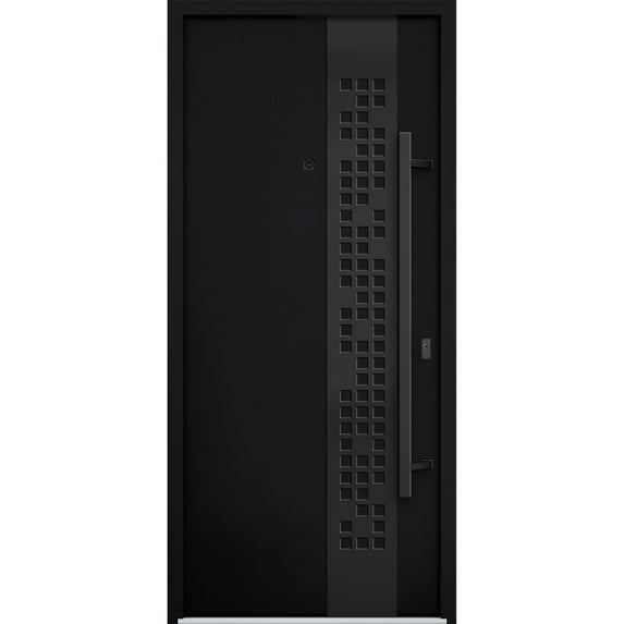 Front Exterior Prehung Steel Door / Deux 6078 Black Enamel / Entry Metal Modern Painted W36" x H80" Left hand Inswing