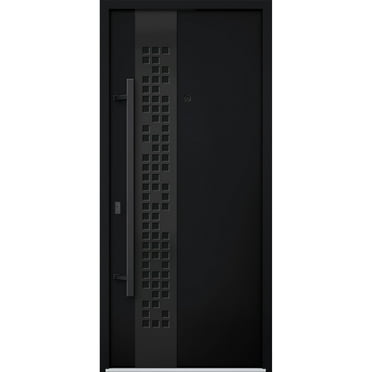 Front Exterior Prehung Steel Door / Deux 6078 Black Enamel / Entry Metal Modern Painted W36" x H80" Right hand Inswing