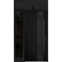 Front Exterior Prehung Steel Door / Deux 6078 Black Enamel / Side and Top Exterior Window Sidelite / Entry Metal Modern Painted W36 12" x H80 16" Left hand Inswing