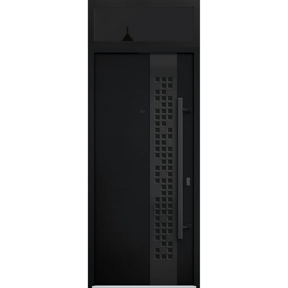 Front Exterior Prehung Steel Door / Deux 6078 Black Enamel / Top Exterior Window Sidelite / Entry Metal Modern Painted W36" x H80+16" Left hand Inswing