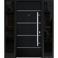 thumbnail image 1 of Front Exterior Prehung Steel Door / Deux 6083 Black Enamel / 2 Side Exterior Windows Sidelites/ Stainless Inserts Entry Metal Modern Painted W14+36+14" x H80" Left hand Inswing, 1 of 6