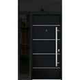 thumbnail image 1 of Front Exterior Prehung Steel Door / Deux 6083 Black Enamel / Side and Top Exterior Window Sidelite / Stainless Inserts Entry Metal Modern Painted W36+12" x H80+16" Left hand Inswing, 1 of 5