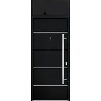 Front Exterior Prehung Steel Door / Deux 6083 Black Enamel / Top Exterior Window Sidelite / Stainless Inserts Entry Metal Modern Painted W36" x H80 16" Left hand Inswing