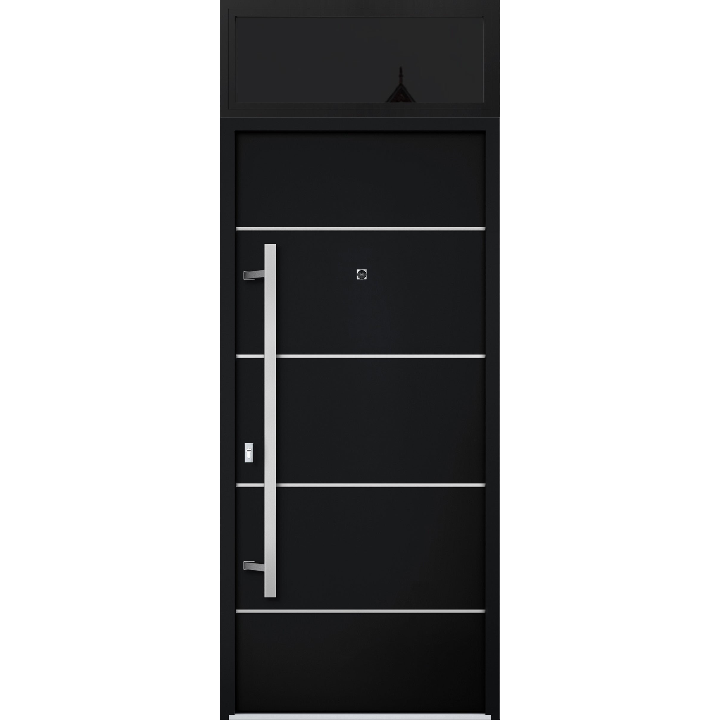 Modern Black Enamel Metal Exterior Prehung Door with Sidelites