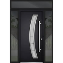 Front Exterior Prehung Steel Door / Deux 6500 Black / 2 Side and Top Exterior Window / Stainless Inserts Single Modern Painted-W14 36 14" x H80 16"-Left-hand Inswing