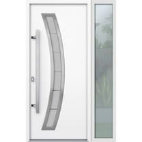 Front Exterior Prehung Steel Door / Deux 6500 White / Side Exterior Window / Stainless Inserts Single Modern Painted-W36 14" x H80"-Right-hand Inswing