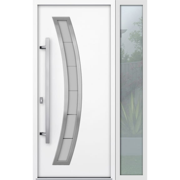 Front Exterior Prehung Steel Door / Deux 6500 White / Side Exterior Window / Stainless Inserts Single Modern Painted-W36+14" x H80"-Right-hand Inswing